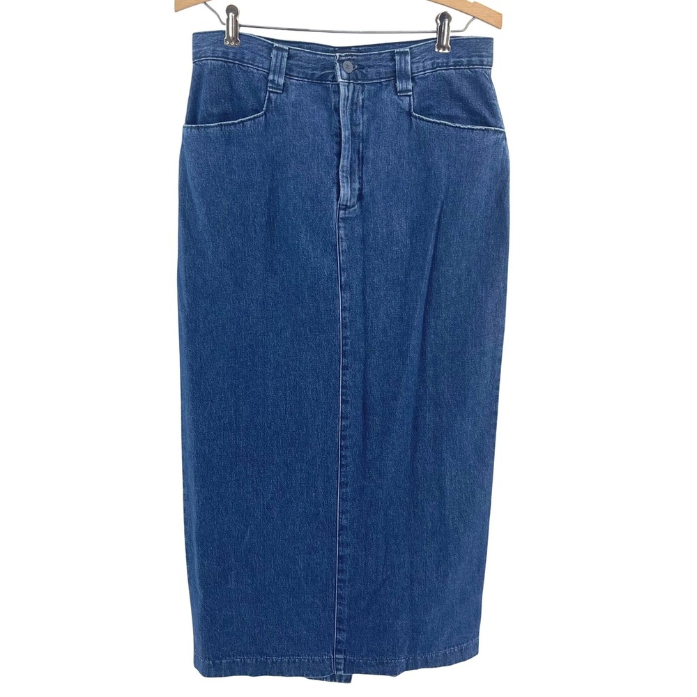 Vtg Lee Long Denim Jean Maxi Skirt Size 10 Med Back Slit Y2k 100% Cotton‎